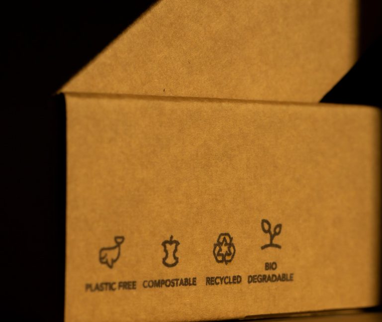 Cardboard box with biodegradable label
