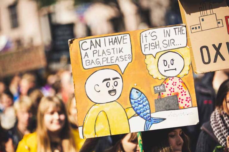 Activist comic showing plastic in fish